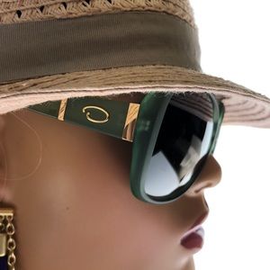 Oscar DeLa Renta Big Round Green Frame Thick Arm With Gold Emblem Green Tint